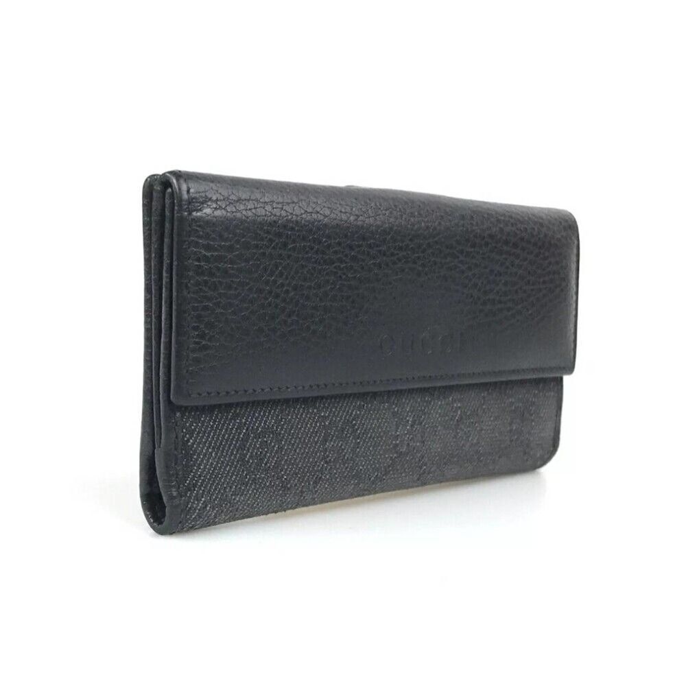 GUCCI WALLET BI FOLD 143389 0959 GG CANVAS Black Leather Authentic - Picture 3 of 11